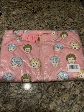 Pink Puff Jacket with All-Over Character Print